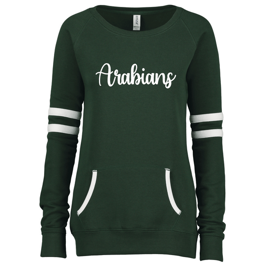 Ladies Varsity Fleece Crew Neck Pullover Arabian Scribble Font (Suggested to size up)