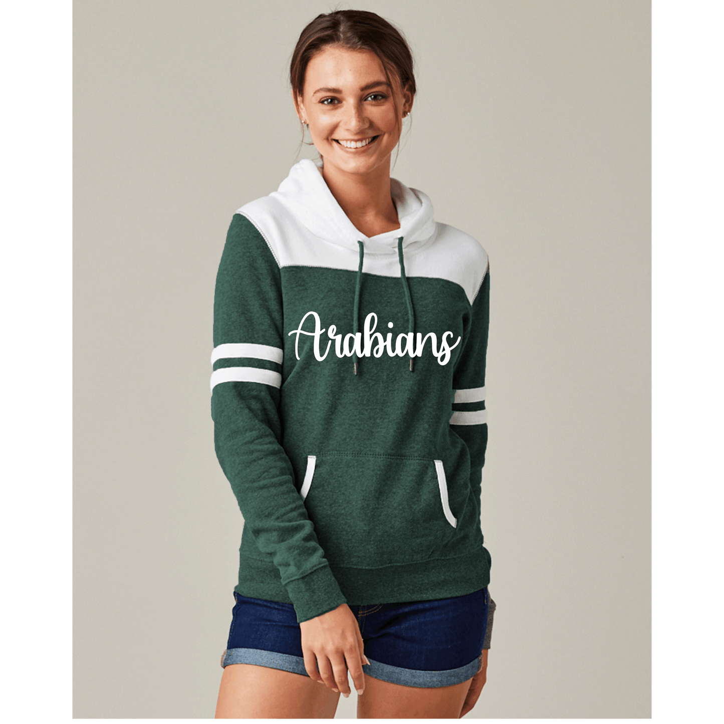 Ladies Enza Varsity Fleece Pullover Hood Arabians Cailin Script (Suggested to Size Up)