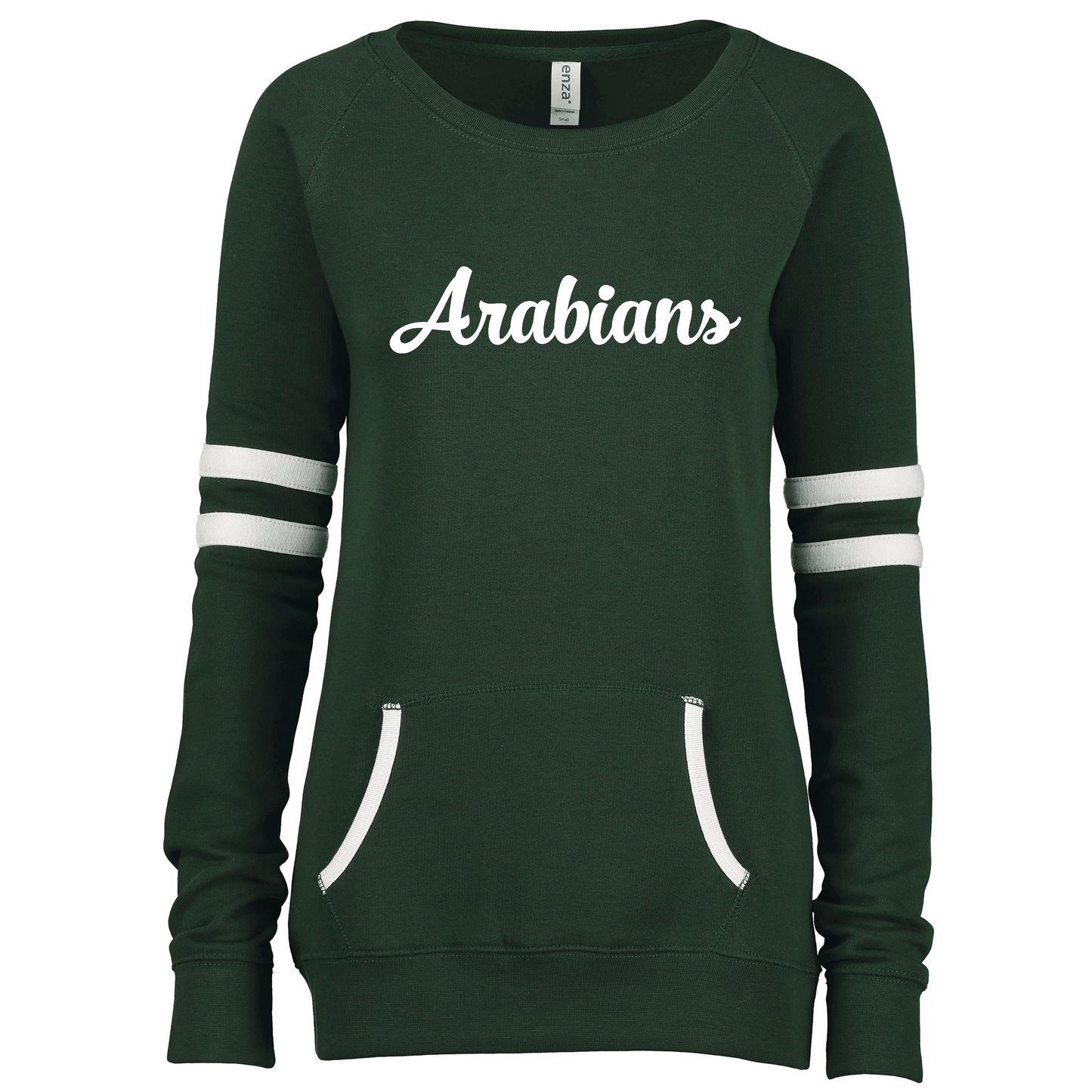 Ladies Varsity Fleece Crew Neck Pullover Arabian Baseball Script (Suggested to size up)