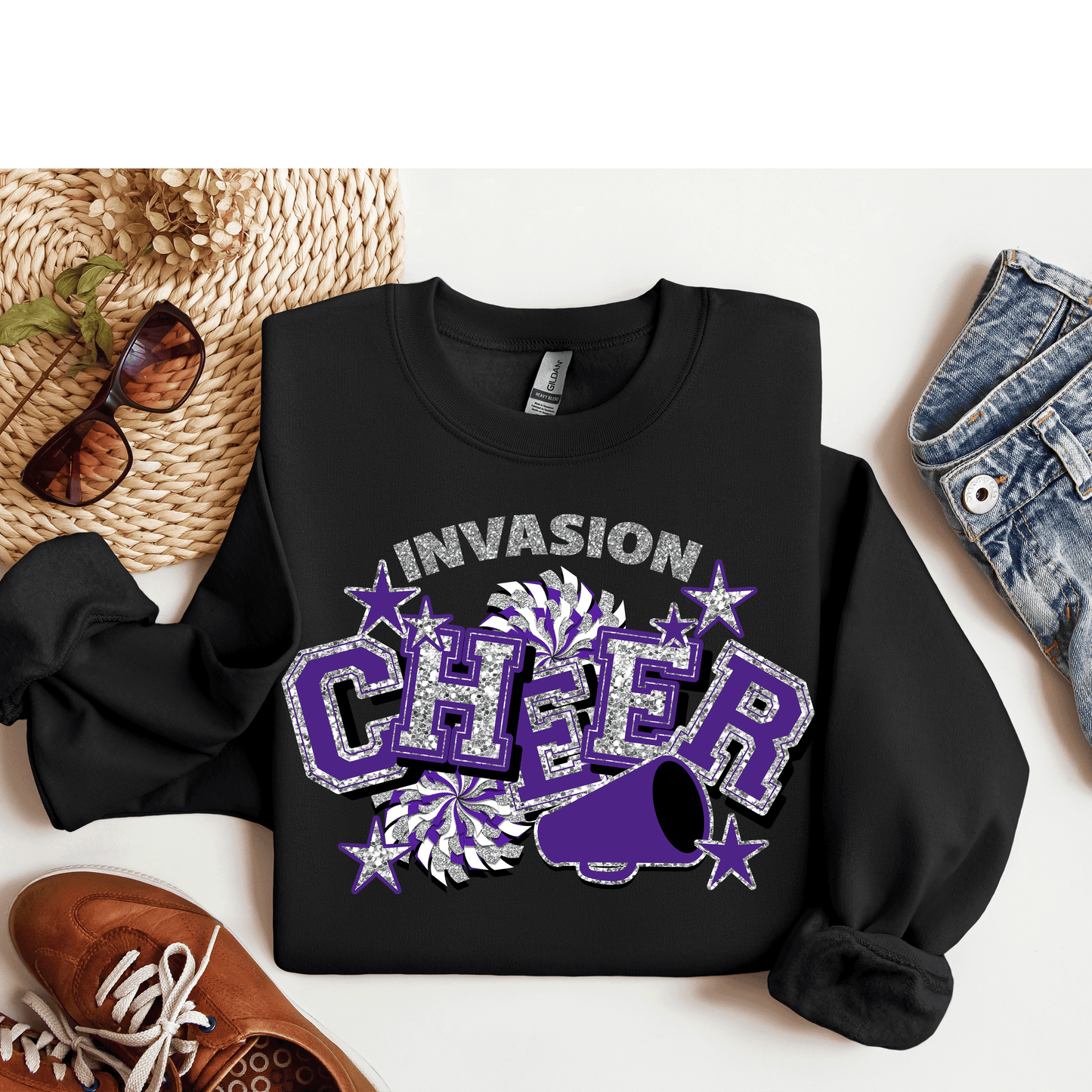 Adult Unisex Invasion Cheer Black Crewneck