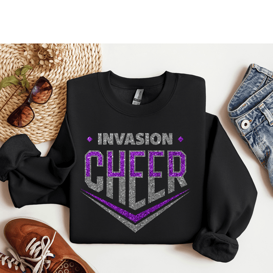 Adult Unisex Invasion Cheer Black Crewneck V Design