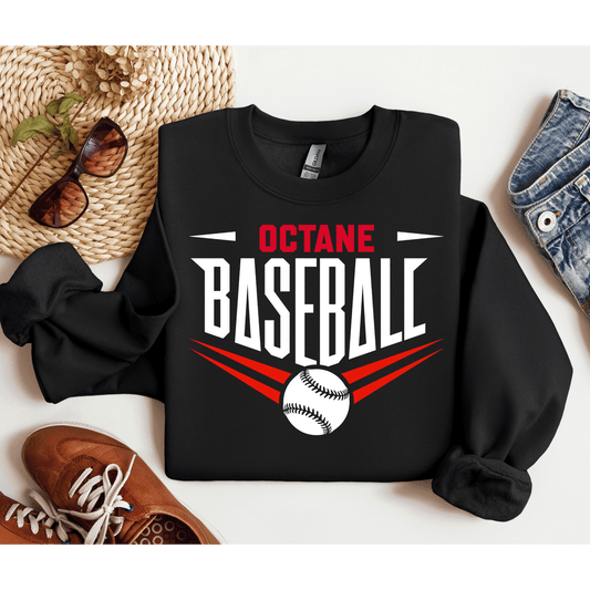 Octane Baseball Crewneck Gildan Black Slanted Design