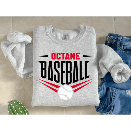 Octane Baseball Crewneck Gildan Ash Gray Slanted Design