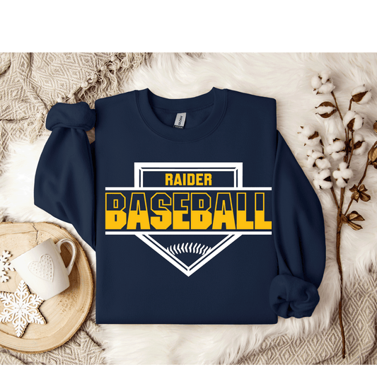 Gildan Navy Crewneck Raider Baseball Home Plate Design