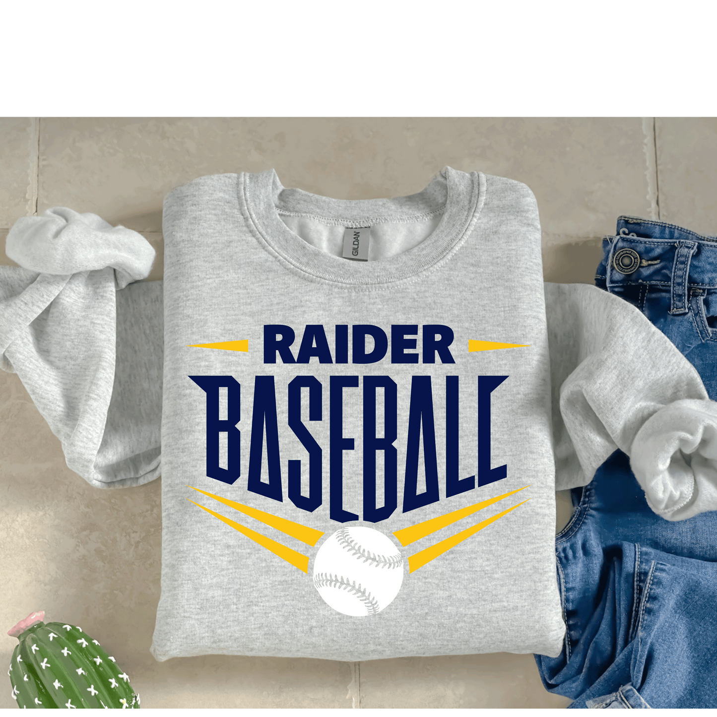 Gildan Ash Grey Crewneck Raider Baseball