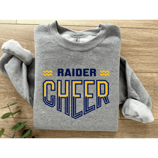 Raider Cheer Gildan Sport Gray Unisex Crewneck Squiggle Design