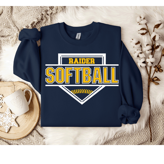 Raider Softball Gildan Navy Unisex Crewneck Home Plate Design