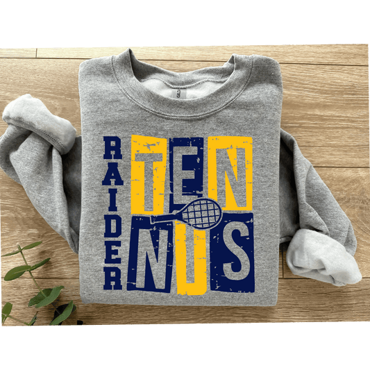 Raider Tennis  Gildan Sport Gray Unisex Crewneck Burn Font Design