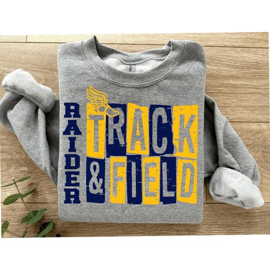 Raider Track & Field Gildan Sport Gray Unisex Crewneck Slanted Design