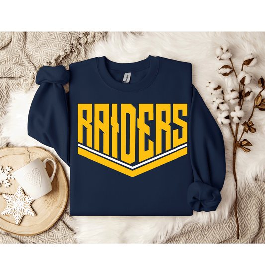 Raider Gildan Navy Unisex Crewneck Gold and White V Design