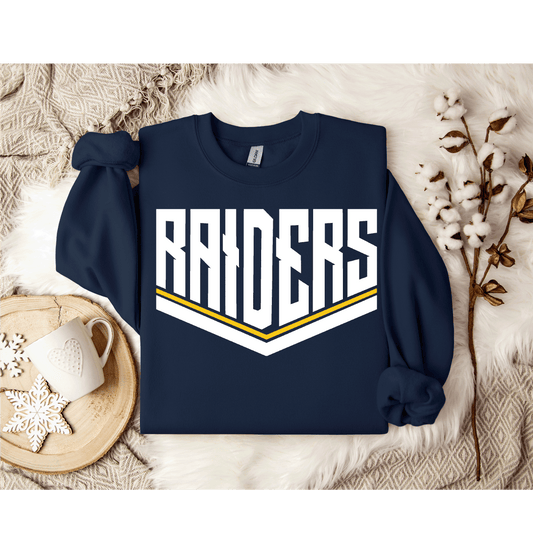 Raider Gildan Navy Unisex Crewneck White and Gold V Design