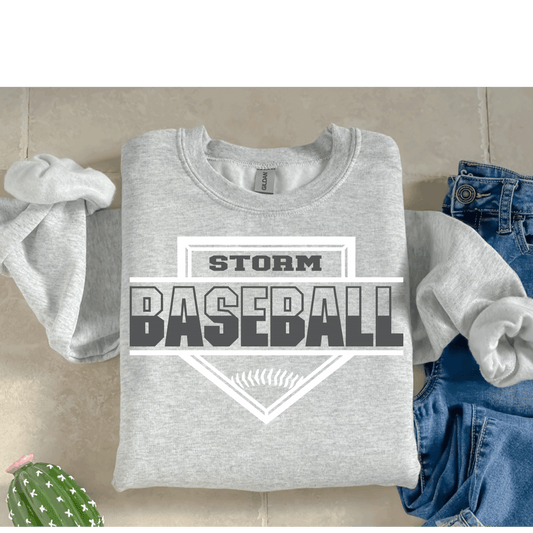 Storm Baseball Crewneck Gildan Ash Gray Home Plate Deisgn