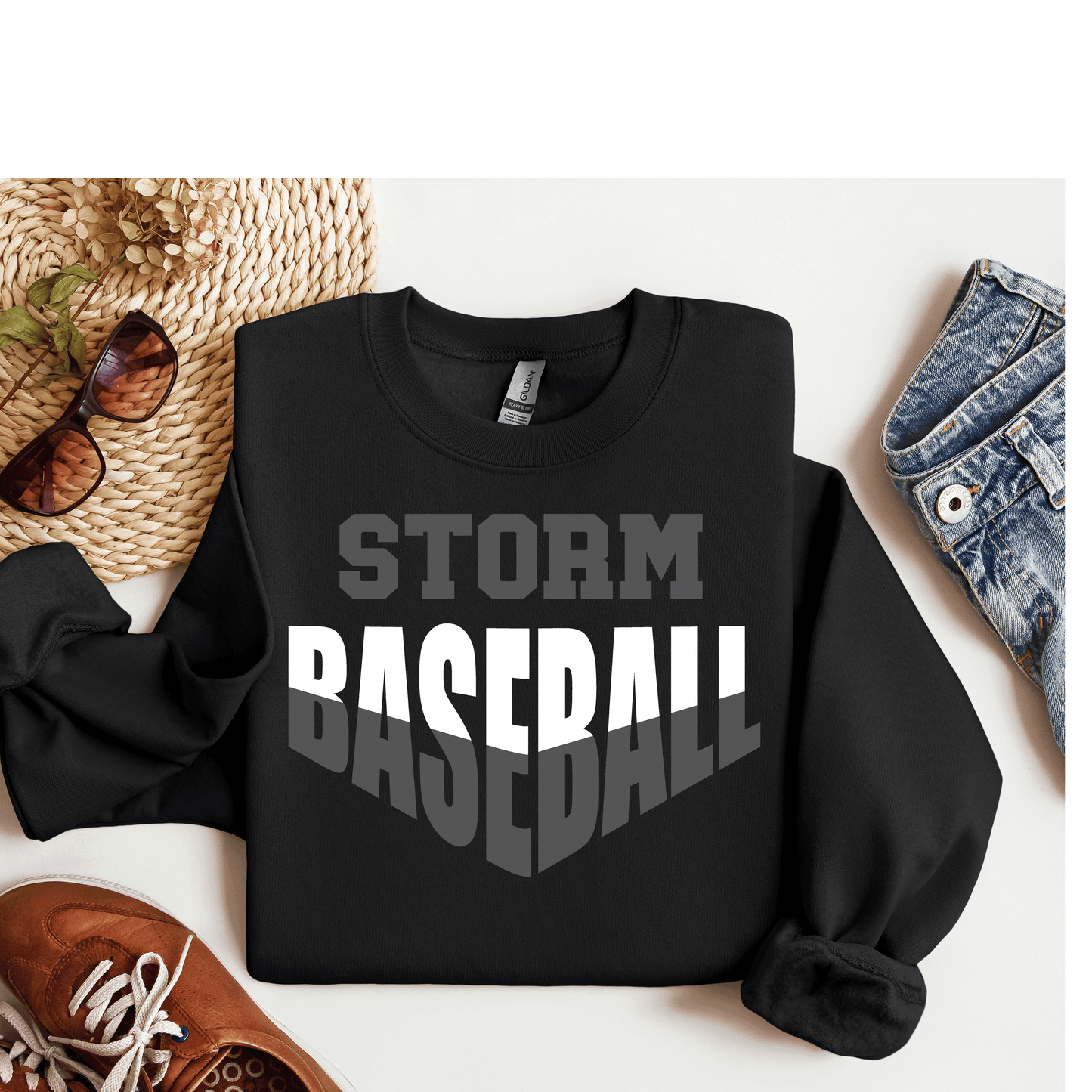 Storm Baseball Crewneck Gildan Black V Design