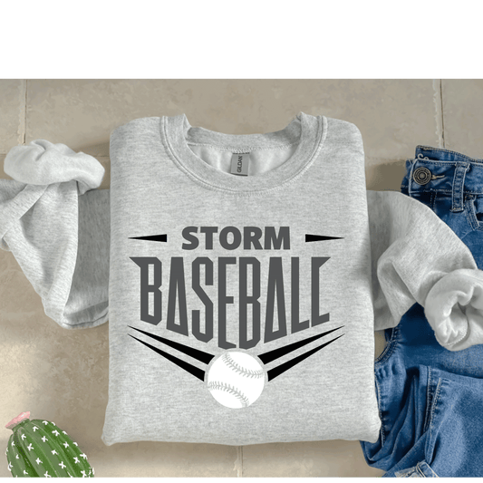 Storm Baseball Crewneck Gildan Ash Gray Slanted Design