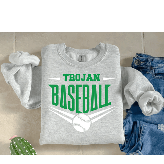 Adult Unisex Gildan Ash Grey Trojan Baseball Slanted