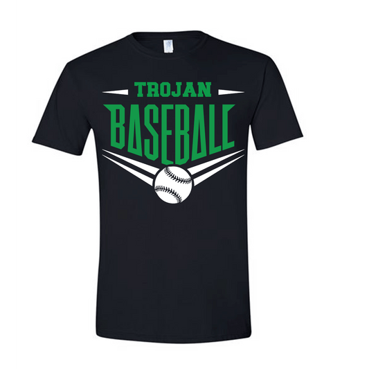 Adult Gildan Softstyle Black Trojan Baseball Design