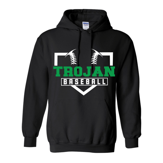 Adult Unisex Trojan Baseball Black Gildan Hoodie